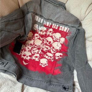 Reaper Gray Denim Jacket with Red Skull Design XL